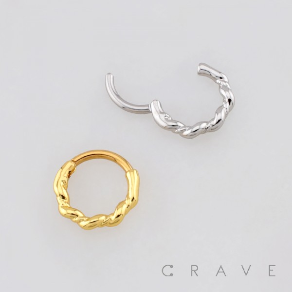 TWISTED ROPE SEPTUM CLICKER RING 316L SURGICAL STEEL